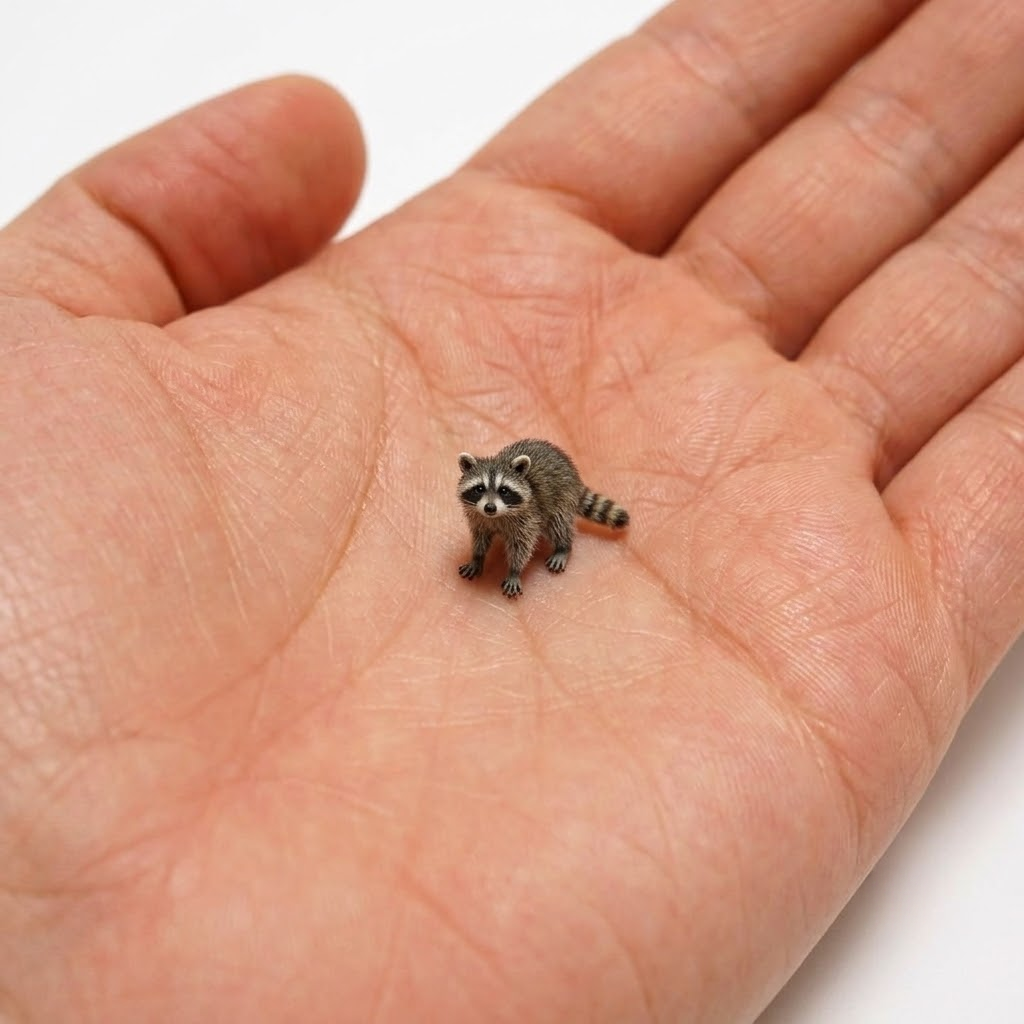 Nano raccoon on an open palm