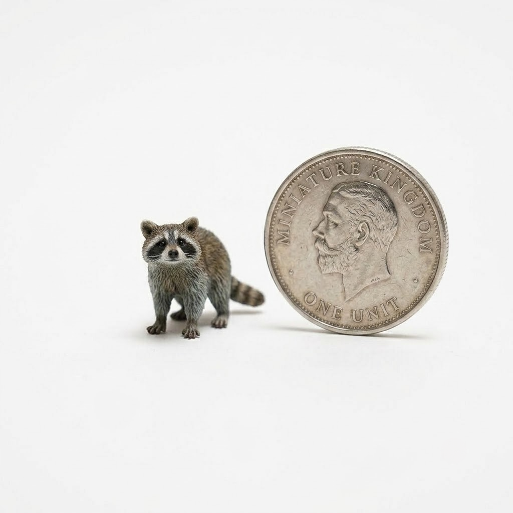 Nano raccoon beside a coin